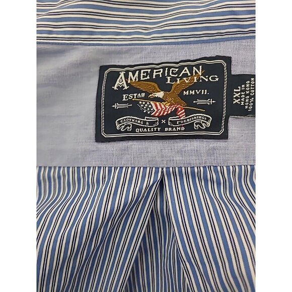 American Living Button Up Shirt Mens 2XL XXL Blue White Striped Pocket - Picture 5 of 8